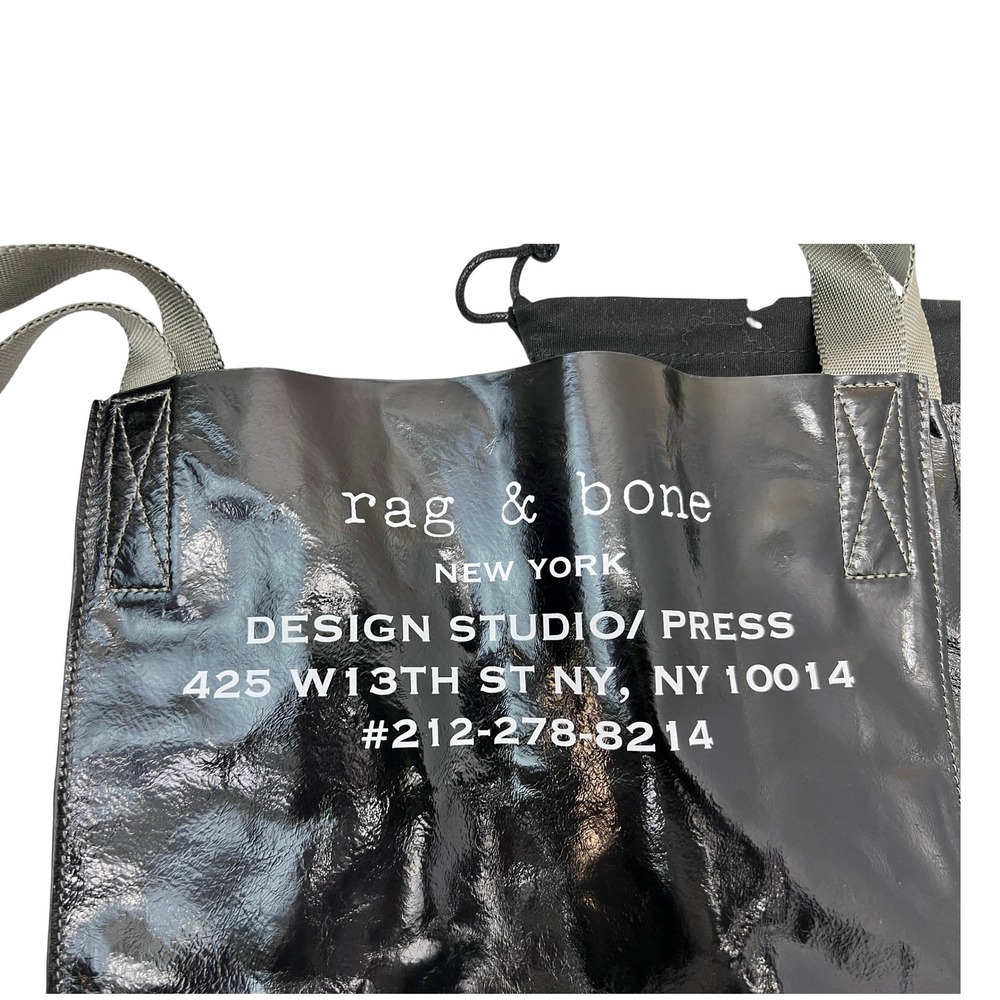 Rag & Bone Tote Bag Womens OS Black Excellent Patent Design Studio Logo Olive - Picture 7 of 9